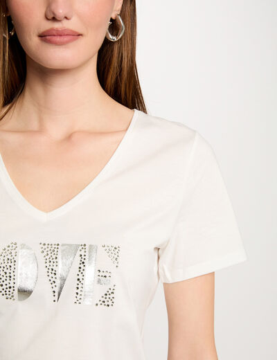 T-shirt met tekst ivoor vrouw