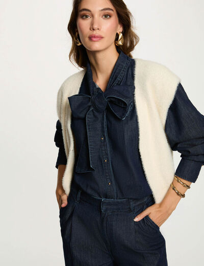 Gilet court fausse fourrure ivoire femme