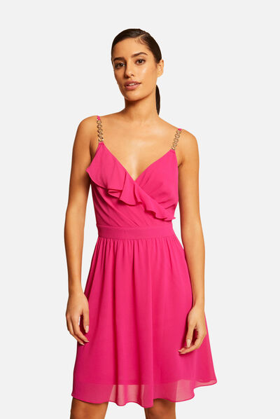 Robe patineuse avec col cache-coeur rose fonce femme