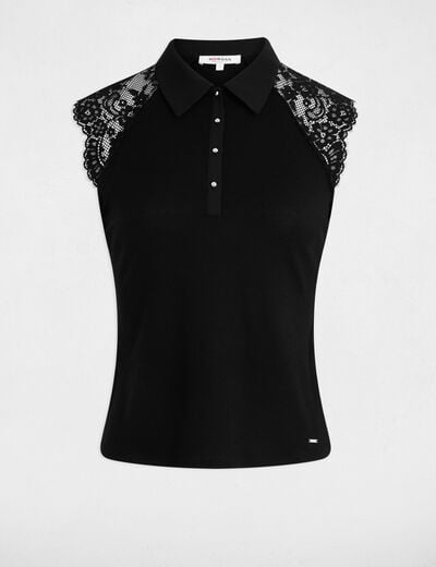 Kant T-shirt met reverskraag zwart vrouw