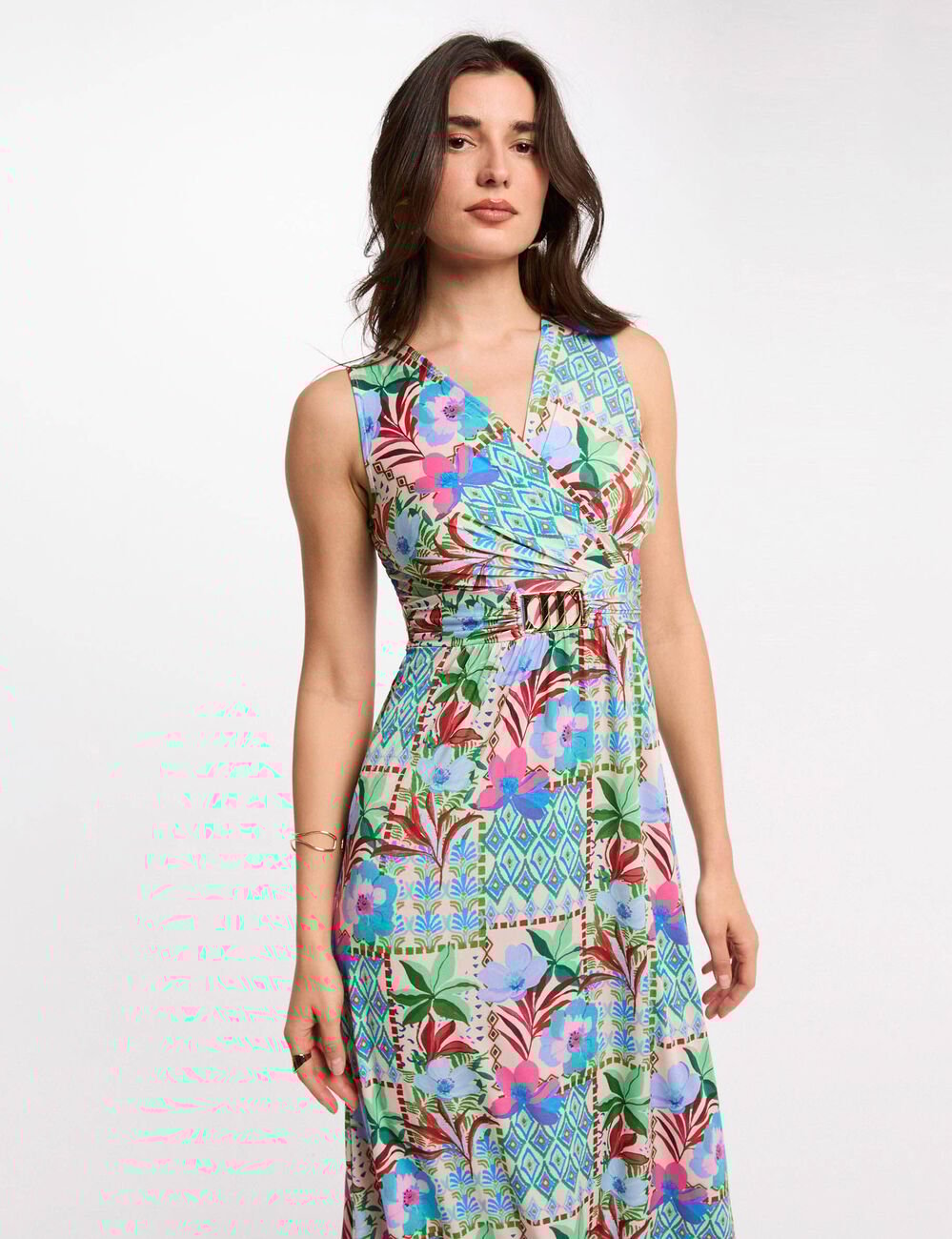 Robe longue d&eacute;collet&eacute; multicolore femme