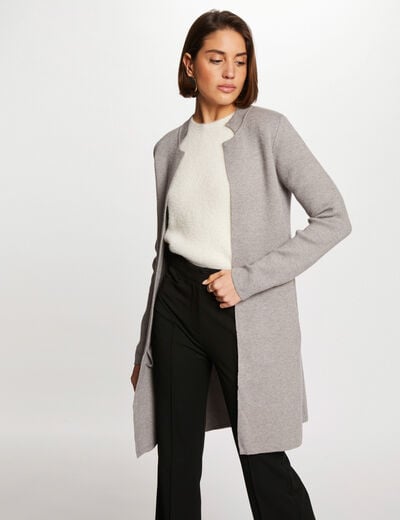 Gilet droit &agrave; col crant&eacute; gris clair femme
