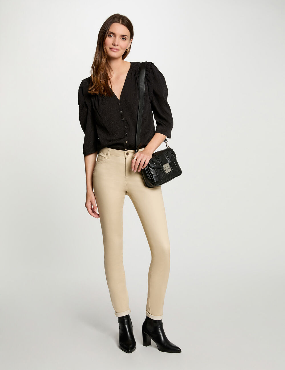 Chemise manches 3/4 noir femme