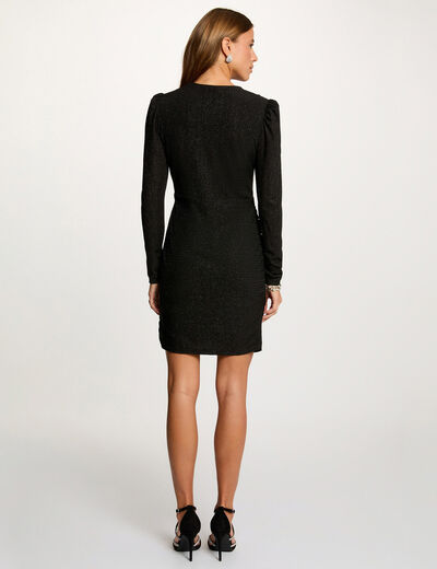 Robe courte ajustée drapée noir femme