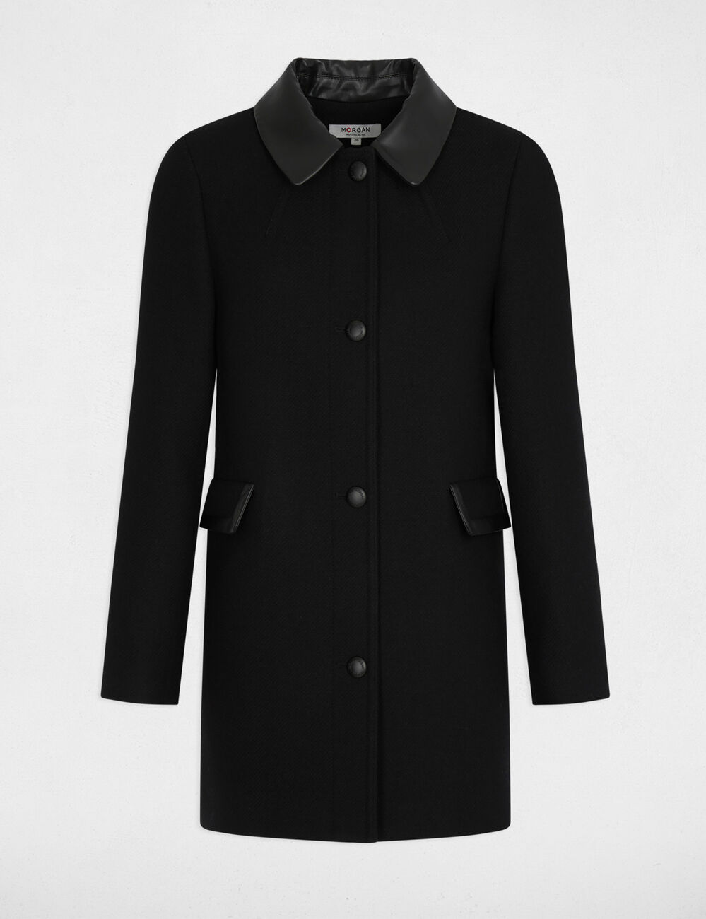 Manteau droit mi-long noir femme