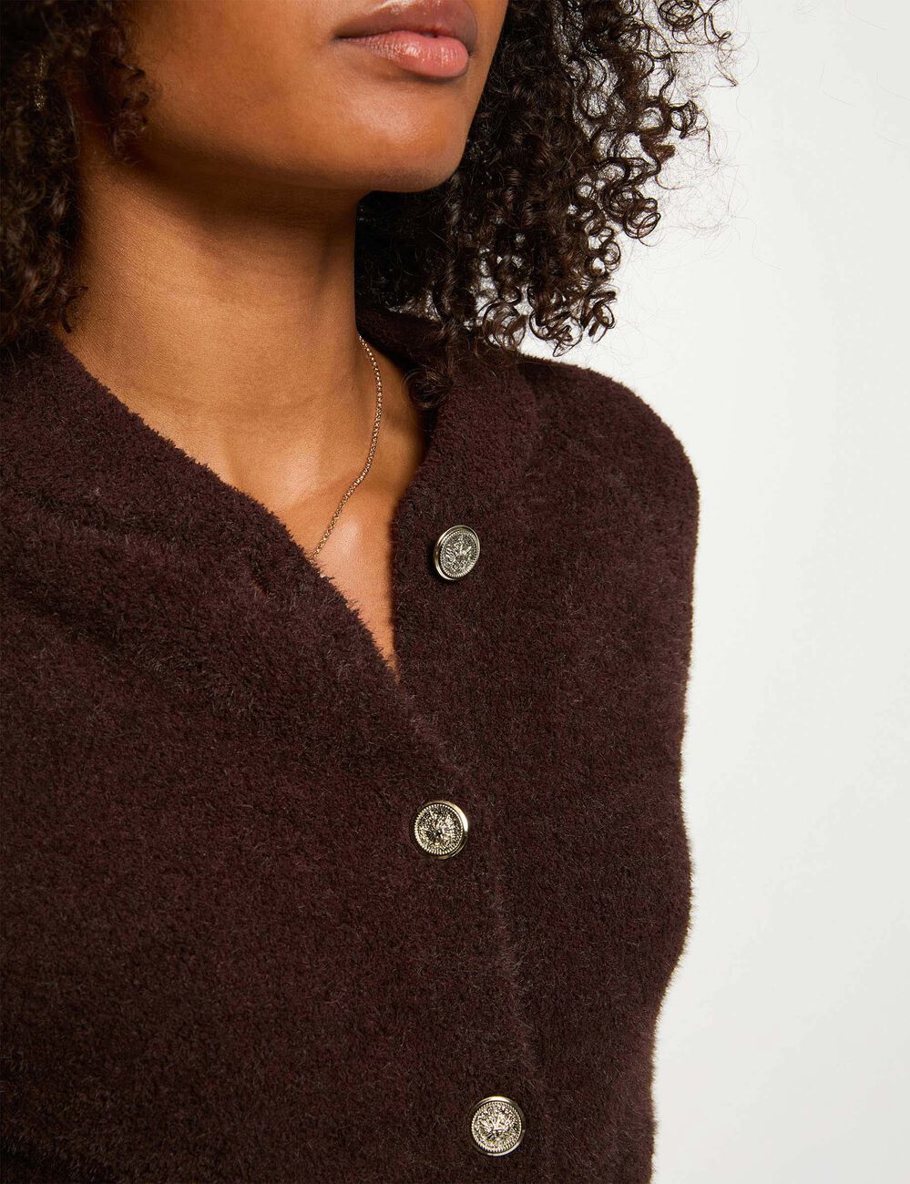 Gilet manches longues marron foncé femme