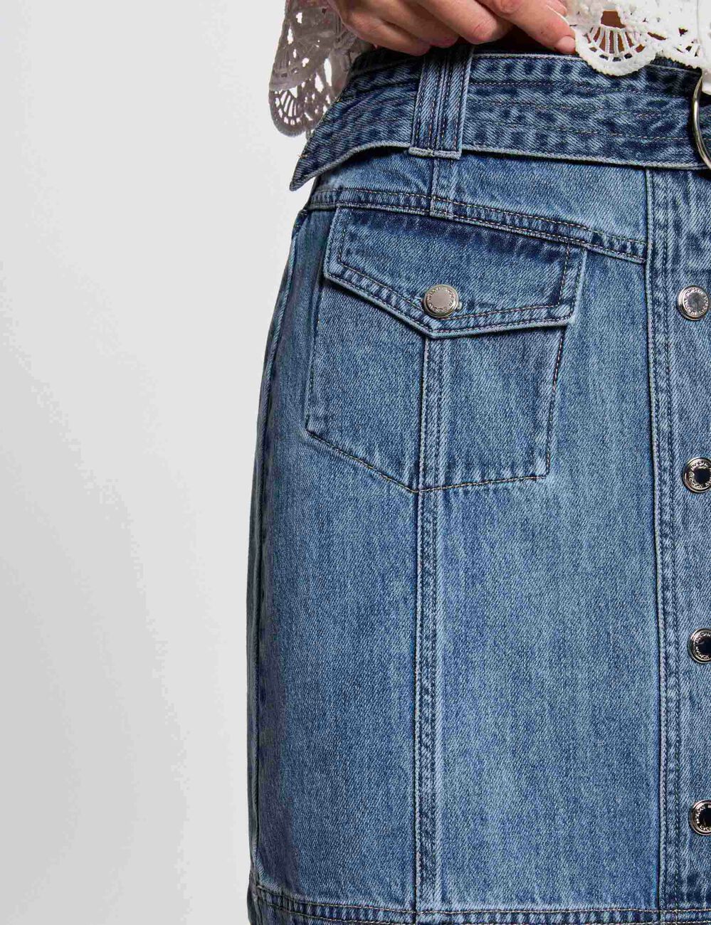 Jupe courte en jean denim stone femme