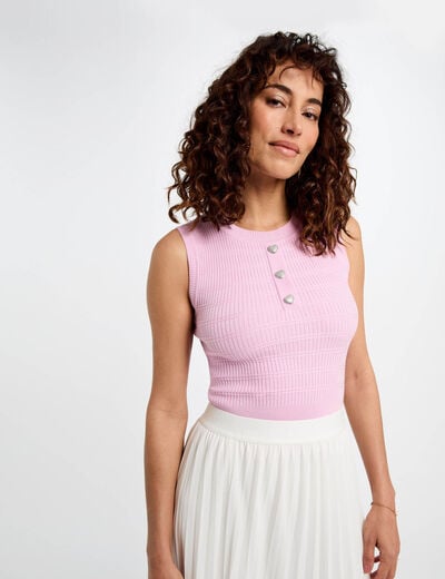 Débardeur maille sans manches rose pastel femme
