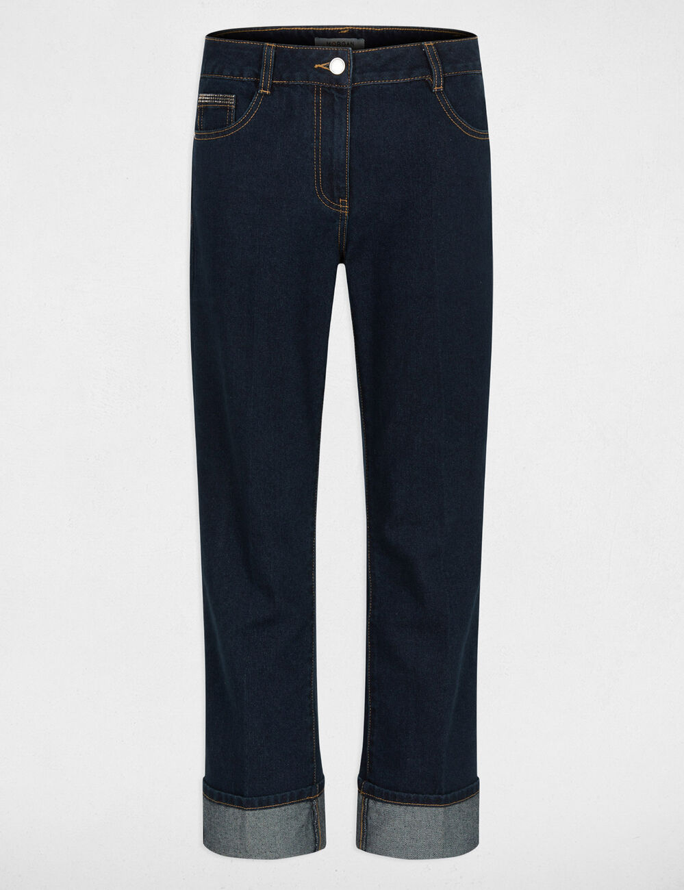 Rechte jeans met strass ruw denim vrouw