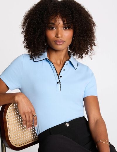 Top cintré col à revers bleu clair femme