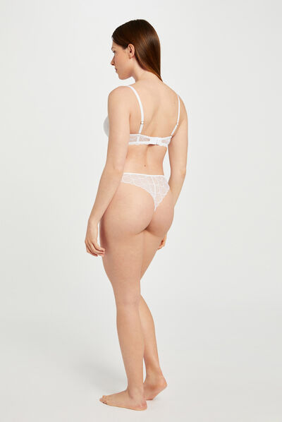 Tanga en dentelle blanc femme