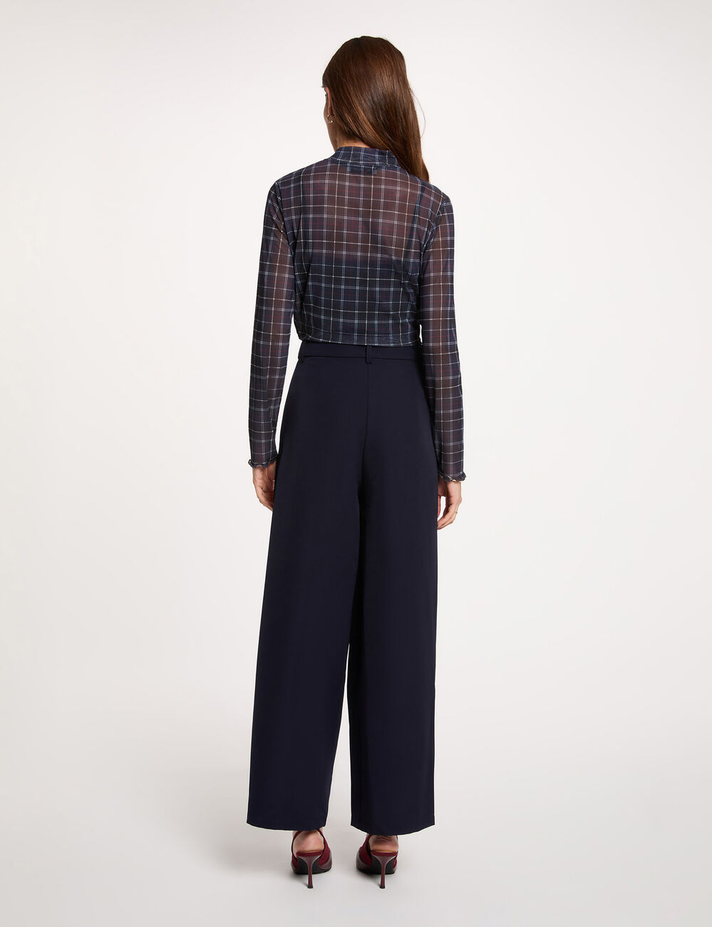 Hoge taille brede broek marineblauw vrouw