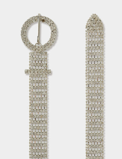 Ceinture fine strass couleur argent femme