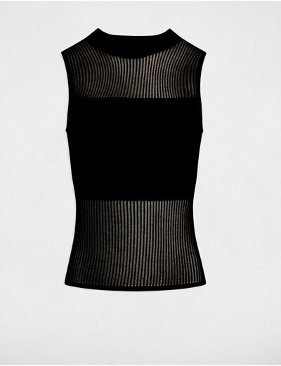 Top maille sans manches noir femme