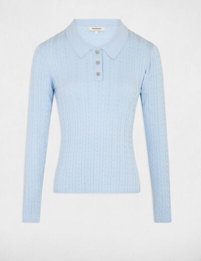 Pull ajusté col polo bleu ciel femme