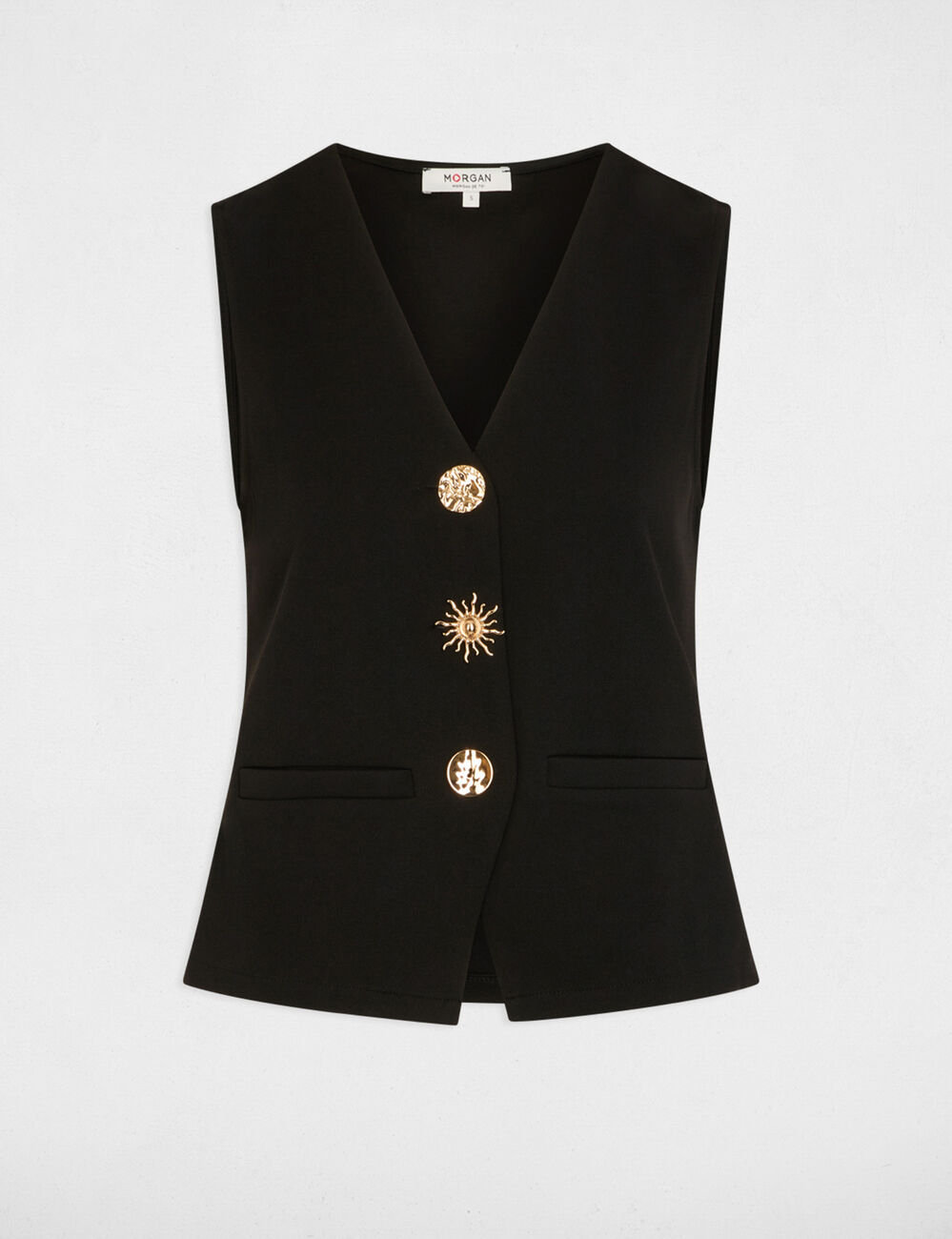 Gilet sans manches col v noir femme