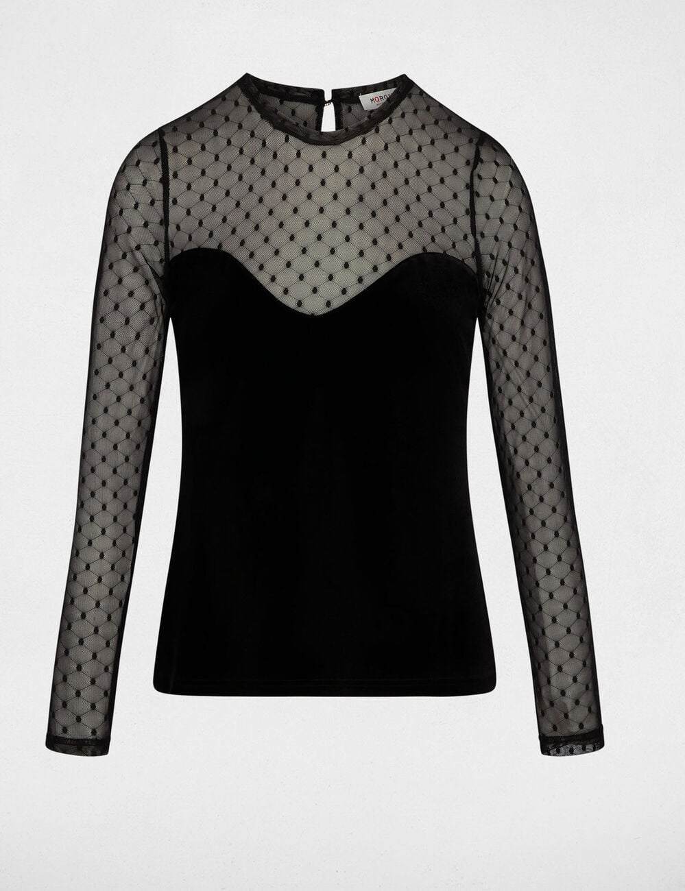 T-shirt fluweel met transparantie zwart vrouw