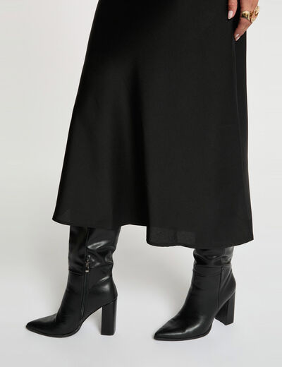 Jupe longue satinée noir femme