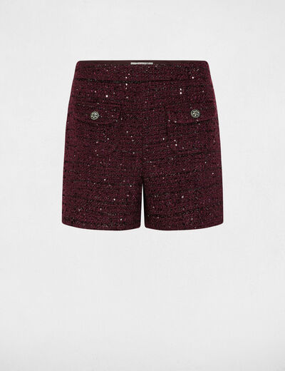 Short tweed taille haute prune femme