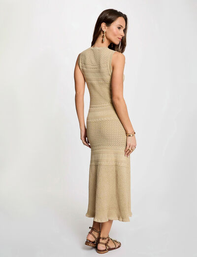 Robe tricot col v jaune or femme