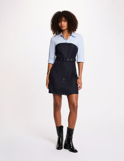 Robe courte effet 2-en-1 denim brut femme