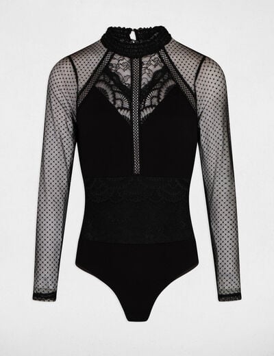 T-shirt manches longues &agrave; plumetis noir femme