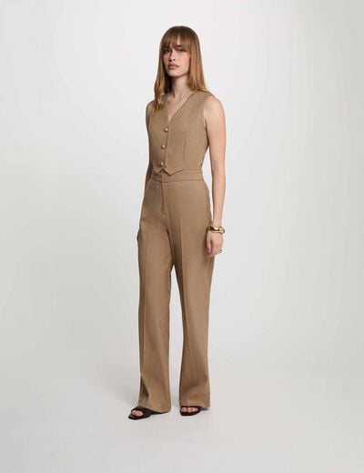 Combinaison fluide col v taupe femme
