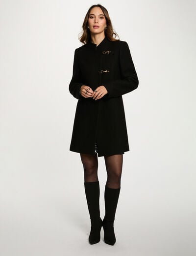 Manteau cintré col montant noir femme