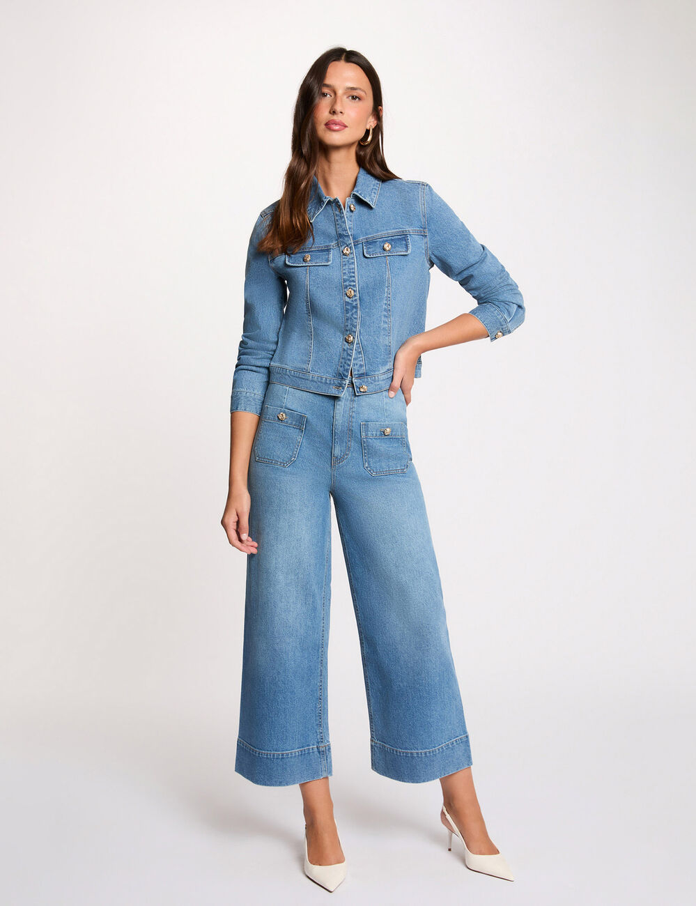 Jean large taille haute denim stone femme
