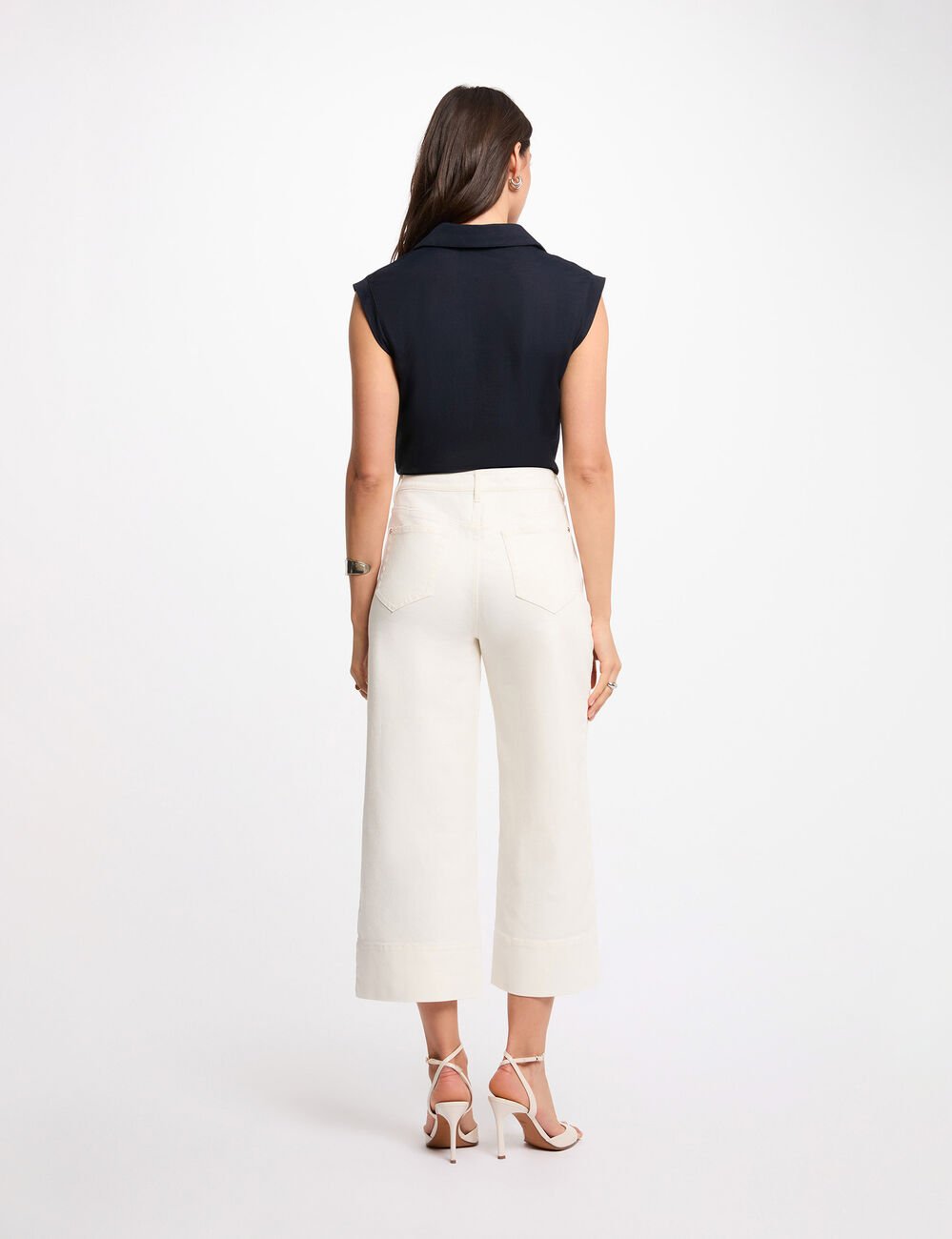 Mouwloze blouse marineblauw vrouw