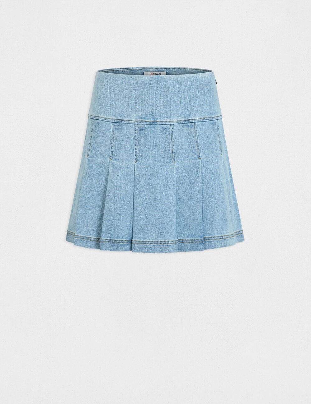 Geplooide korte rok stone washed denim vrouw