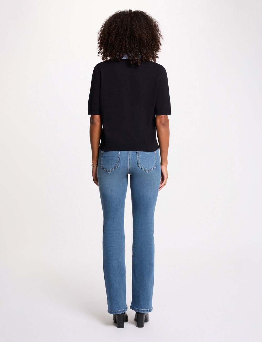 Pull col &agrave; revers bleu marine femme