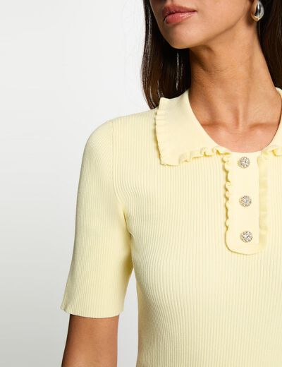 Trui met reverskraag pastel geel vrouw