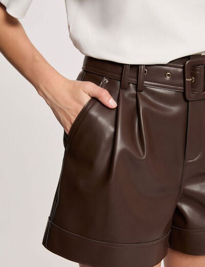 Nauwsluitende short van imitatieleer bruin vrouw