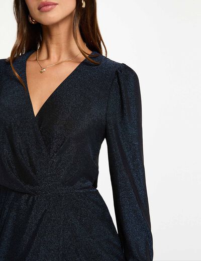 Gedrapeerde jurk met metallic draad marineblauw vrouw