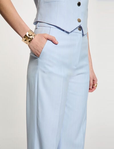 Pantalon droit taille haute bleu ciel femme