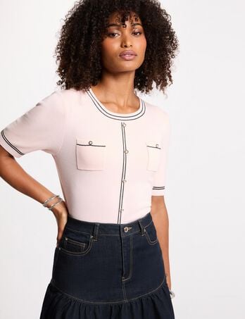 Gilet ajust&eacute; manches courtes rose clair femme