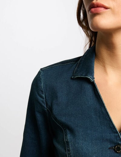 Lange wijde denim jumpsuit ruw denim vrouw