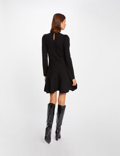 Robe tricot trap&egrave;ze avec boutons noir femme