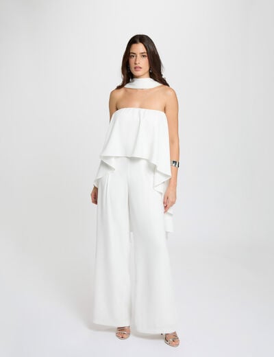 Strapless jumpsuit helder wit vrouw