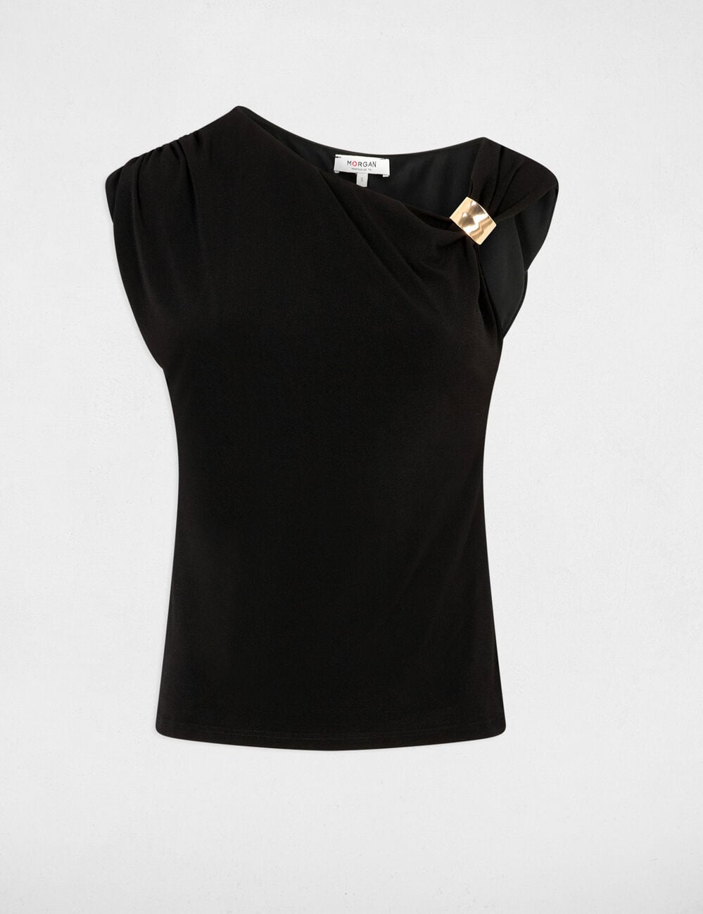 T-shirt col rond manches asym&eacute;triques noir femme