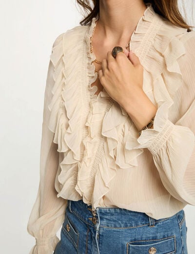 Chemise fluide col v creme femme