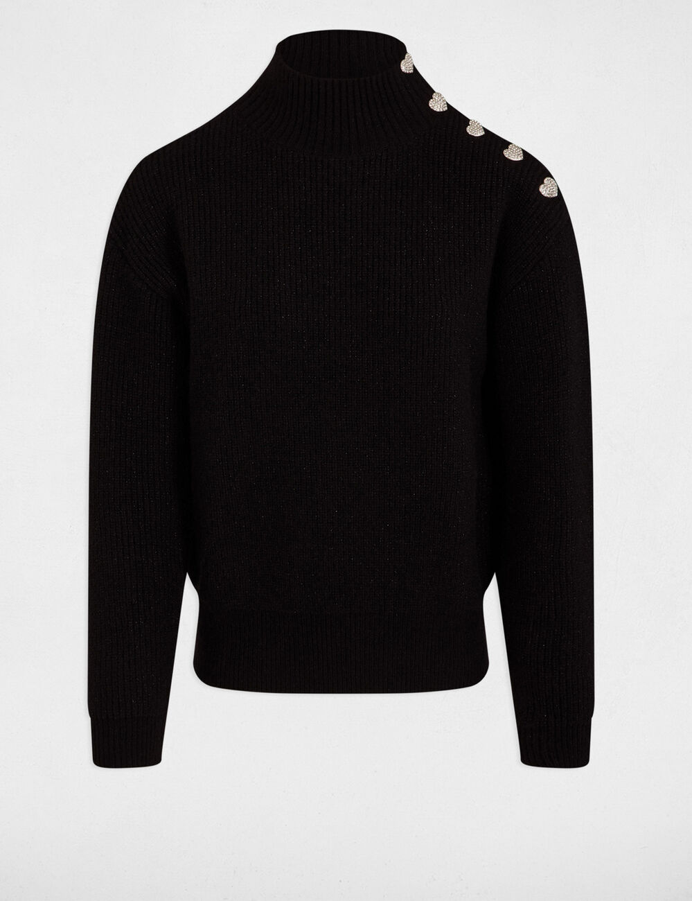 Pull manches longues avec boutons noir femme