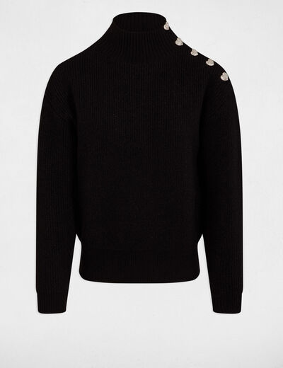 Pull manches longues avec boutons noir femme