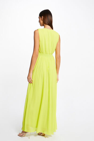 Robe longue évasée fendue anis femme