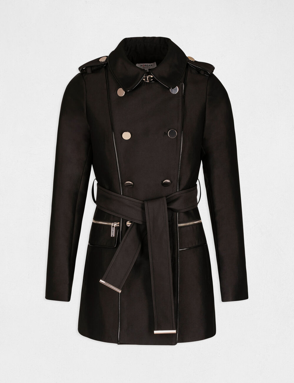 Trench droit ceintur&eacute; noir femme