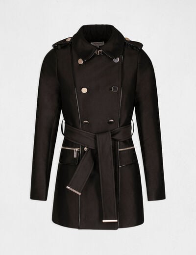 Trench droit ceintur&eacute; noir femme