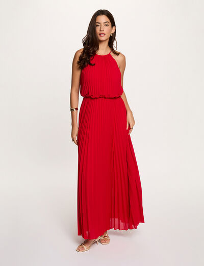 Robe longue pliss&eacute;e rouge femme