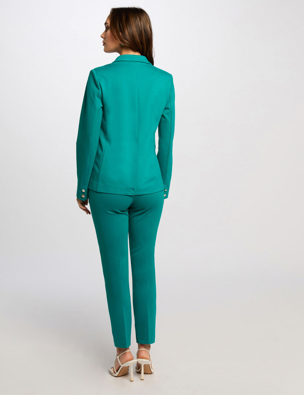 Sigaretbroek met plooien turkooisblauw vrouw