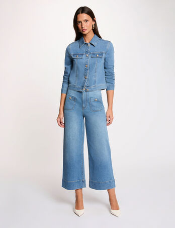 Veste jean cropped denim stone femme